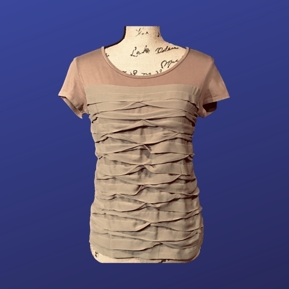 ANN TAYLOR PETITE Shutter Pleated Top, COCOA BROWN, Women's Size SP, NWOT - Picture 1 of 9